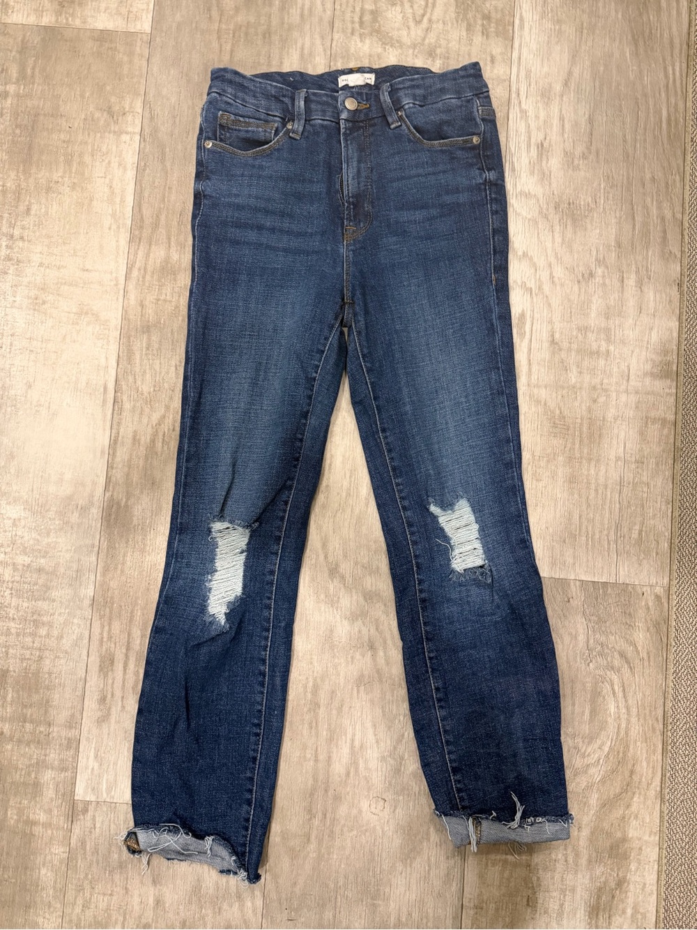 Good American Good Curve Straight Leg Distressed Jeans